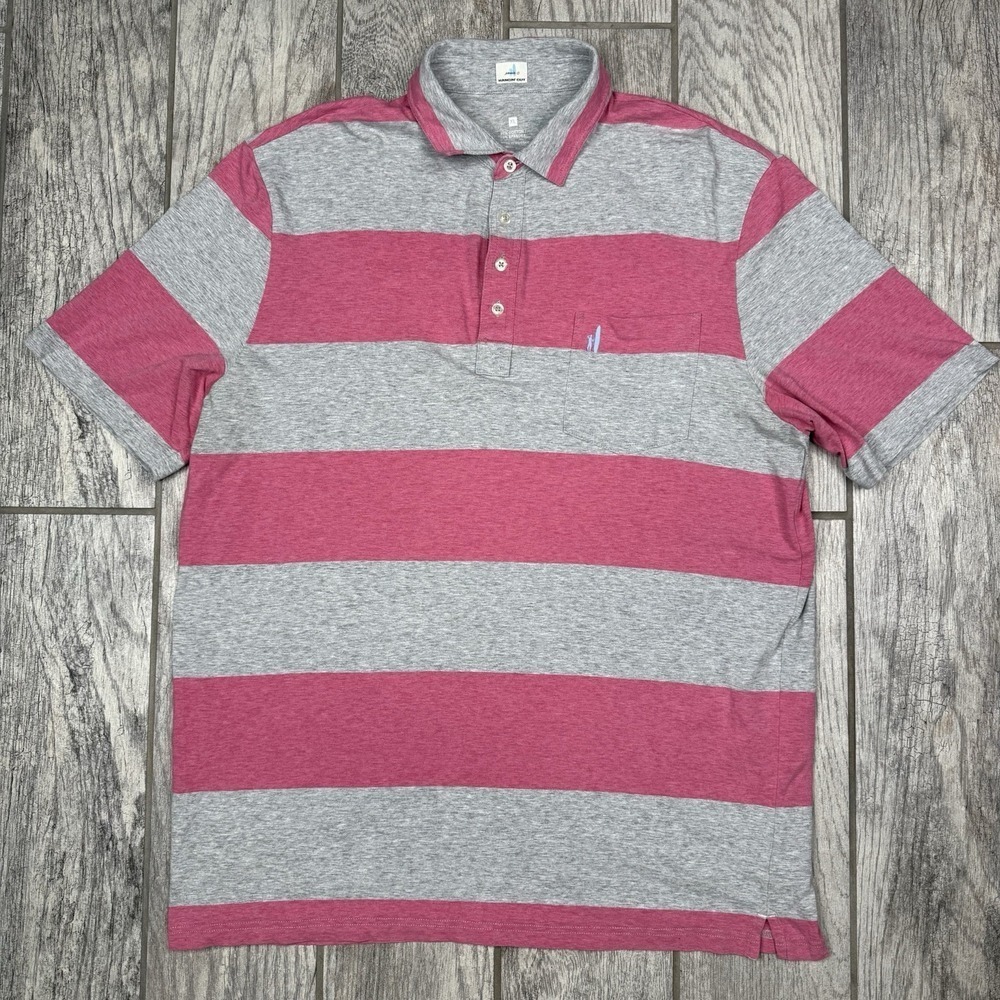 Johnnie O Hanging Out Polo Shirt Mens XL Pink/Gray Short Sleeve‎ Preppy Striped